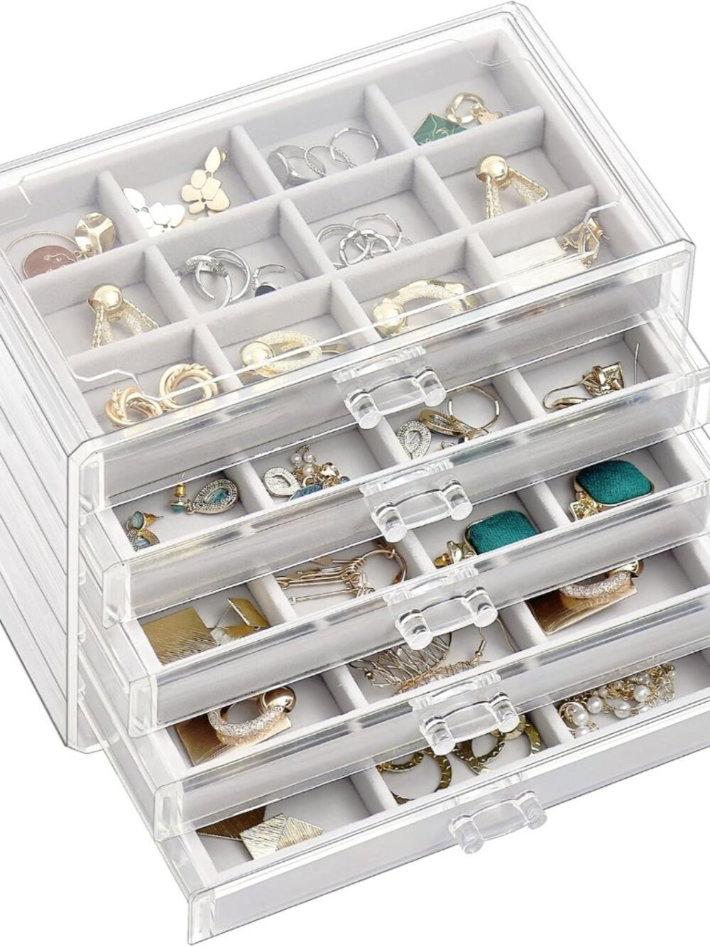 Earring Holder Organizer Jewelry Box with 5 Drawers, Acrylic Clear Earring Case